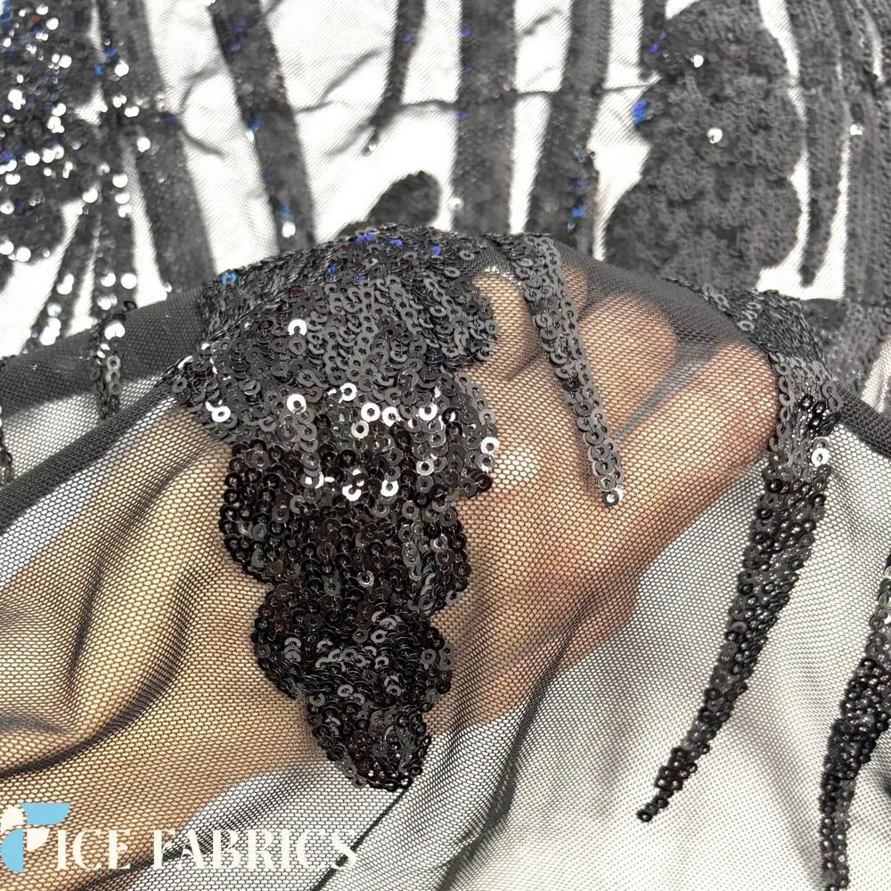Black Feather Sequin Fabric