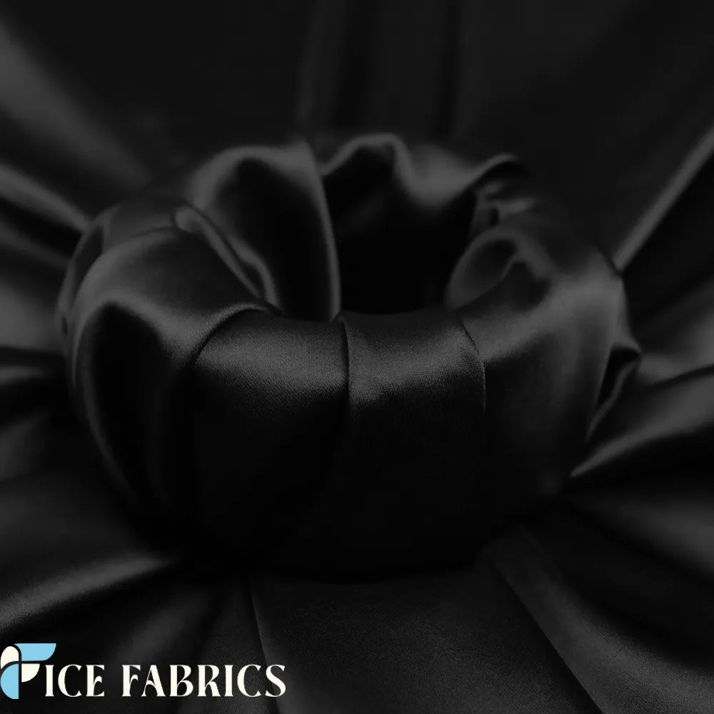 Black Luxury Silk Stretch Satin Fabric by the yard