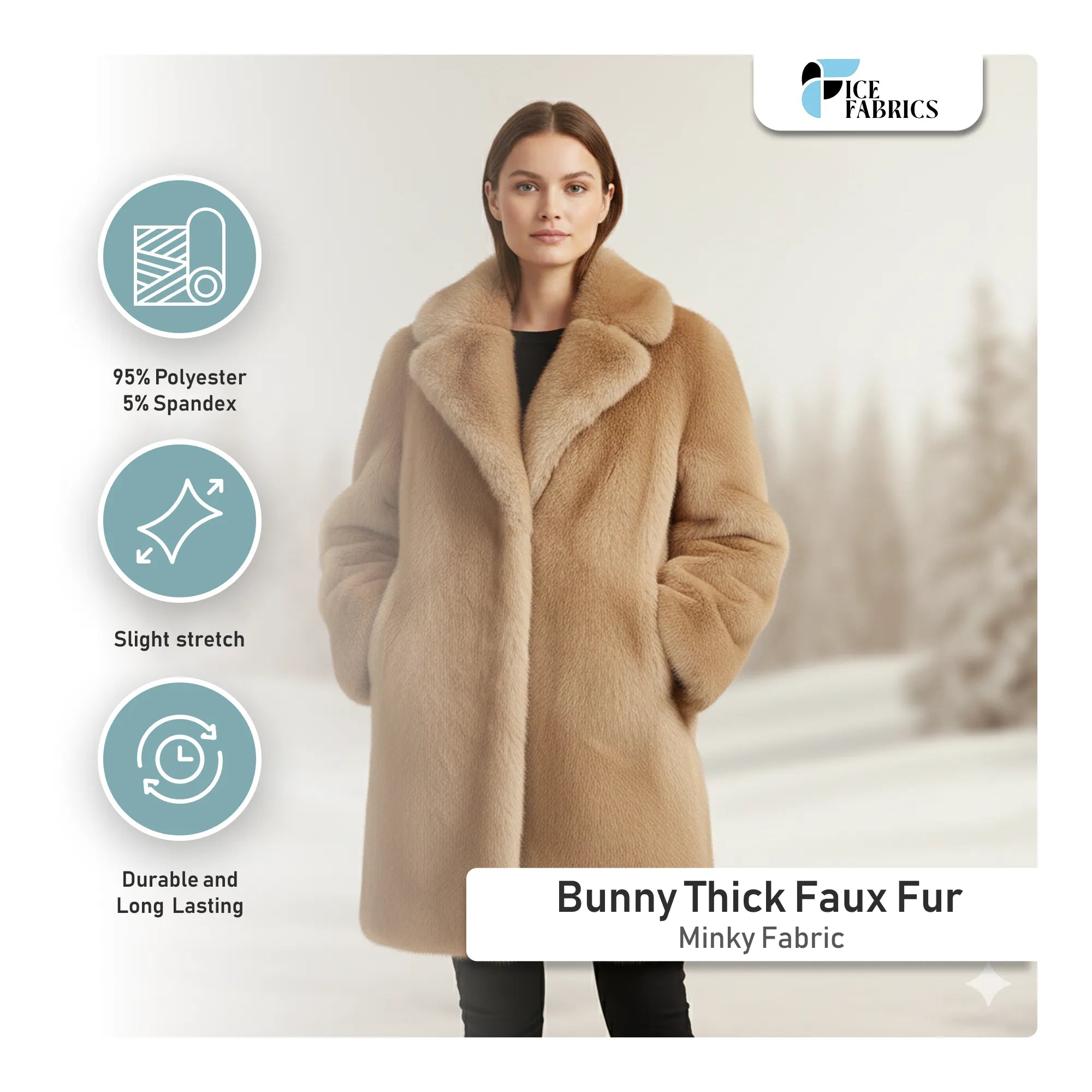 Bunny Thick Faux Fur Minky Fabric / Short Pile / Super SoftICE FABRICSICE FABRICS By The Yard (60 inches Wide) Bunny Thick Faux Fur Minky Fabric / Short Pile / Super Soft ICE FABRICS detials