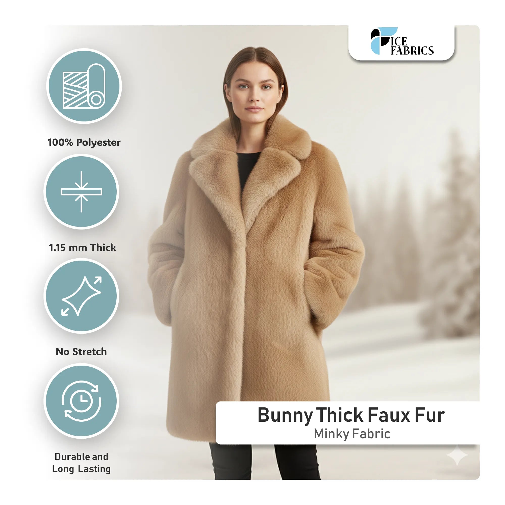 Bunny Thick Faux Fur Minky Fabric / Short Pile / Super SoftICE FABRICSICE FABRICS By The Yard (60 inches Wide) Bunny Thick Faux Fur Minky Fabric / Short Pile / Super Soft ICE FABRICS detials