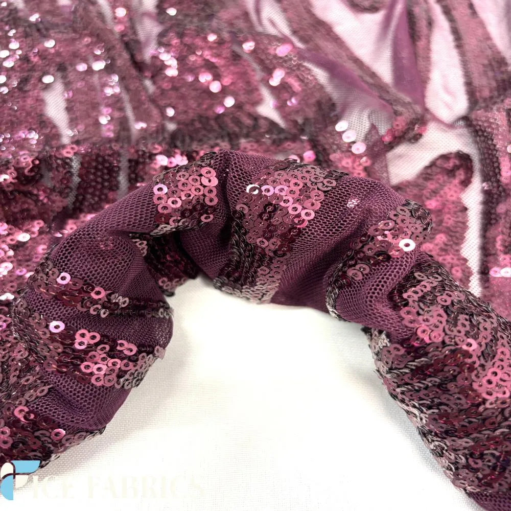 Burgundy Feather Stretch Sequin Fabric By The Yard