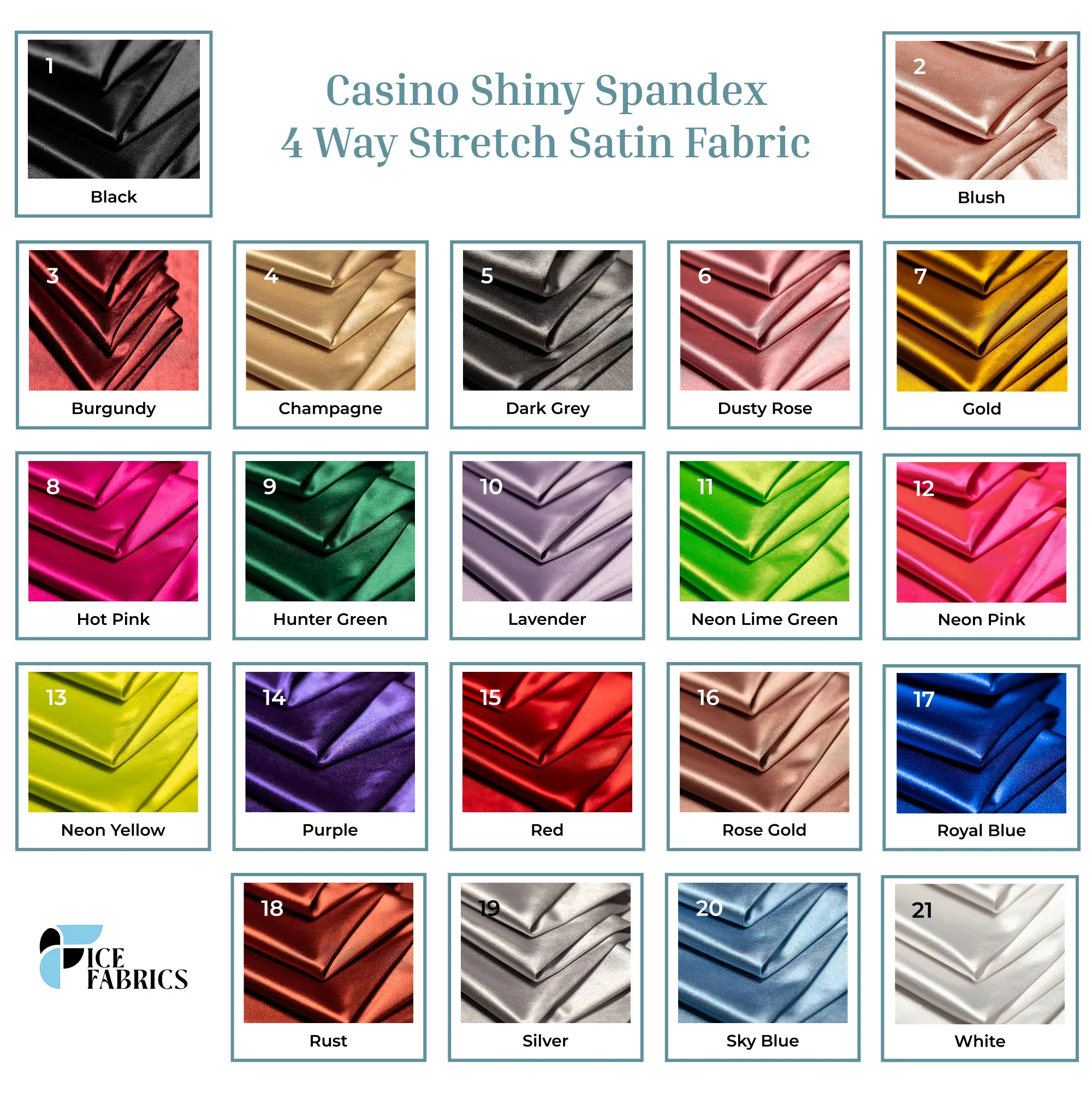 Casino Shiny Spandex 4 Way Stretch Satin Fabric