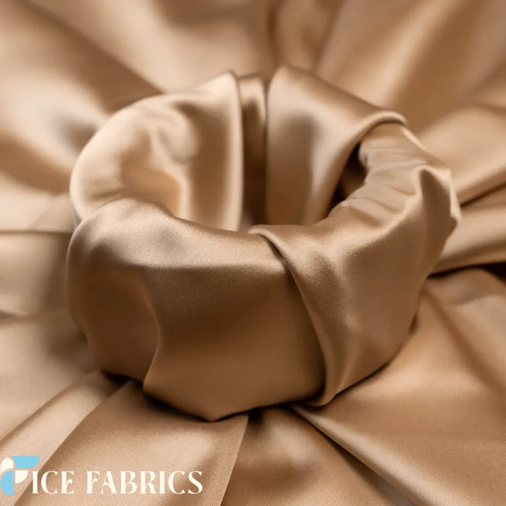 Champagne Luxury Silk Stretch Satin Fabric by the yard