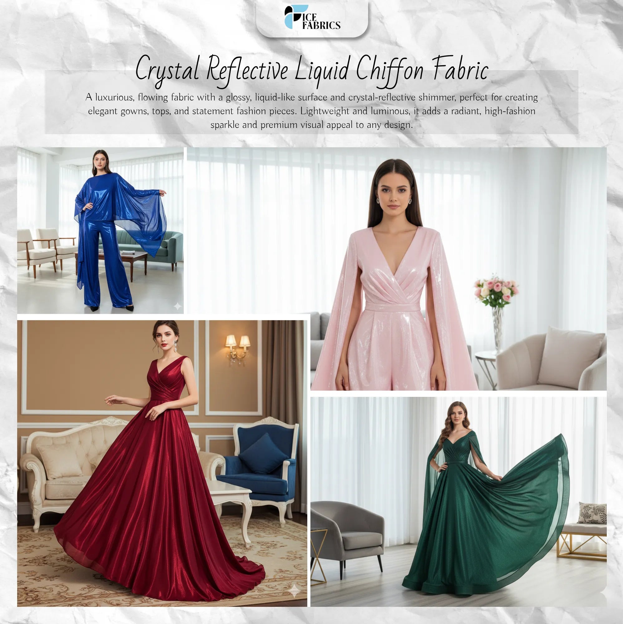 Crystal Reflective Liquid Chiffon Fabric