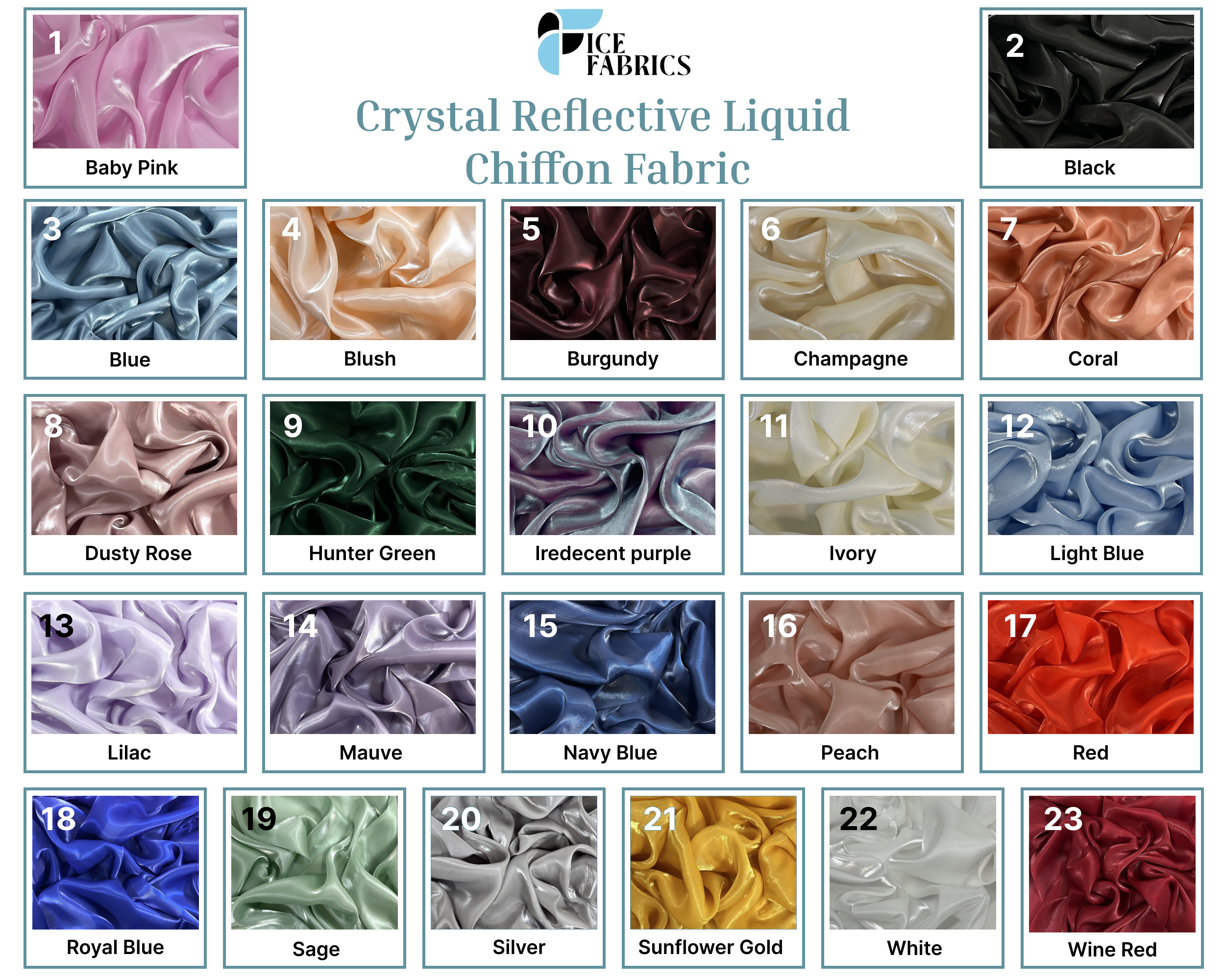 Crystal Reflective Liquid Chiffon Fabric by the Yard