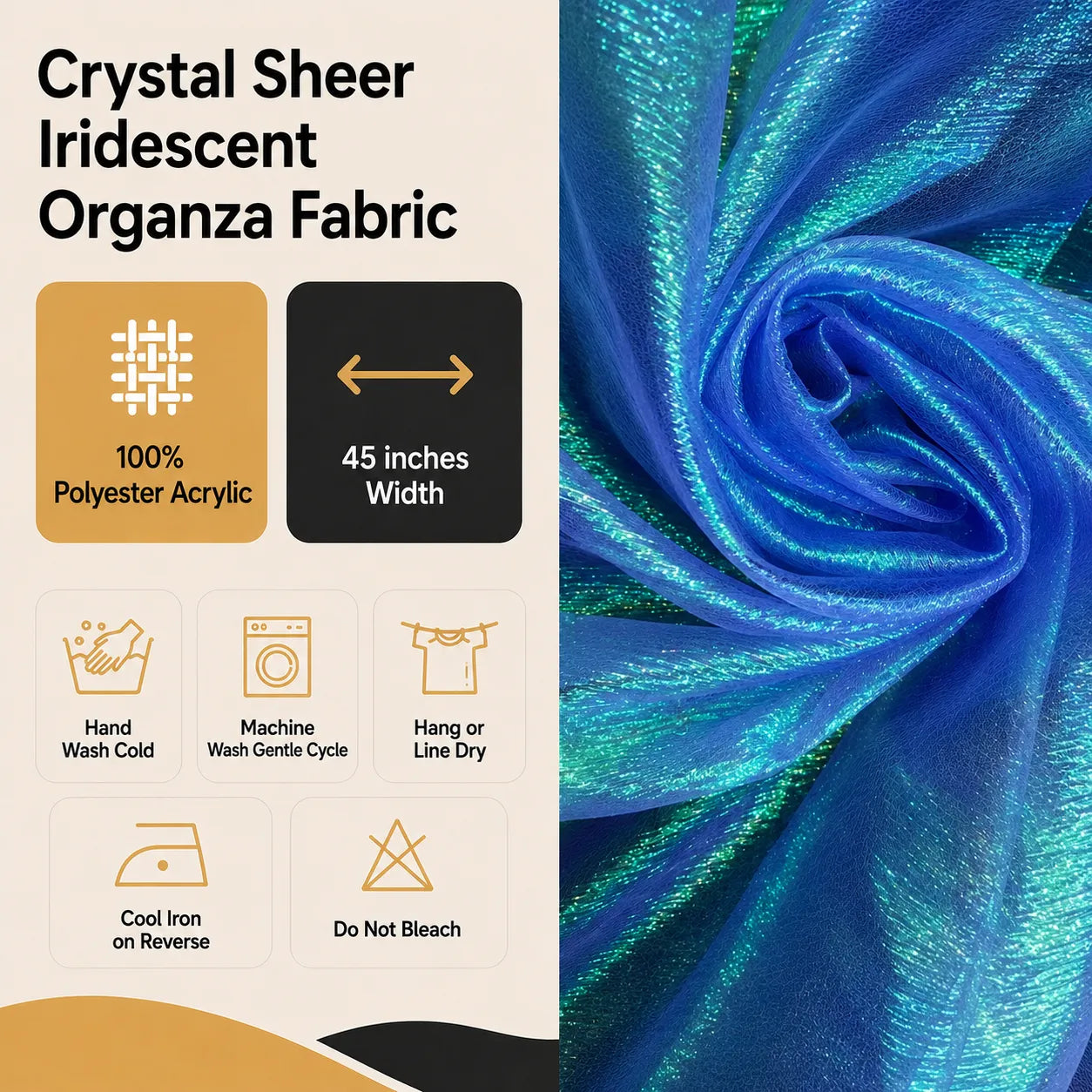 Crystal Sheer Iridescent Organza Fabric