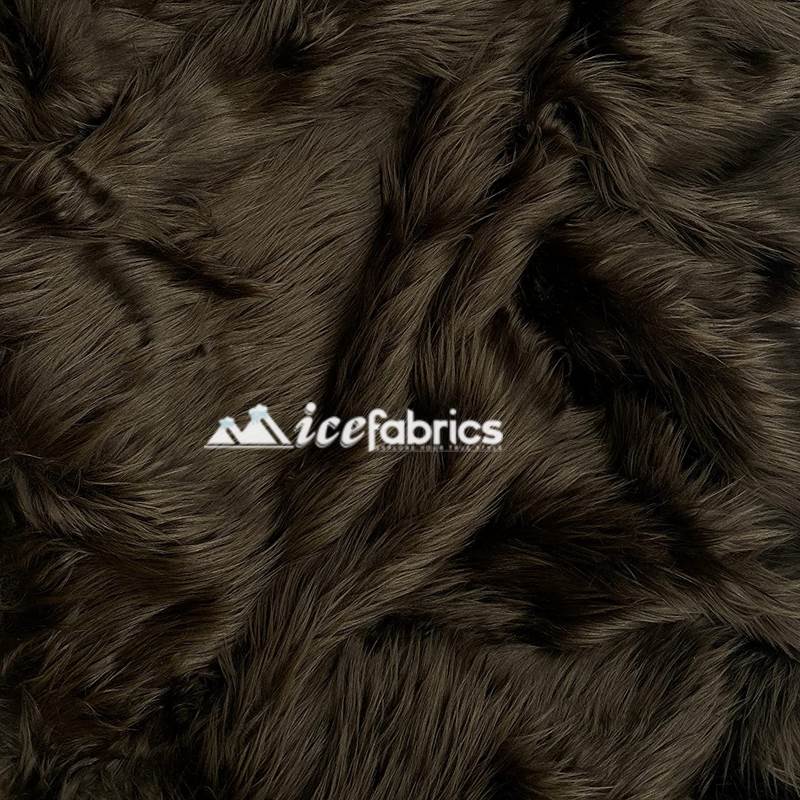 Dark Brown Shaggy Mohair Long Pile Faux Fur Upholstery Fabric by the Yard