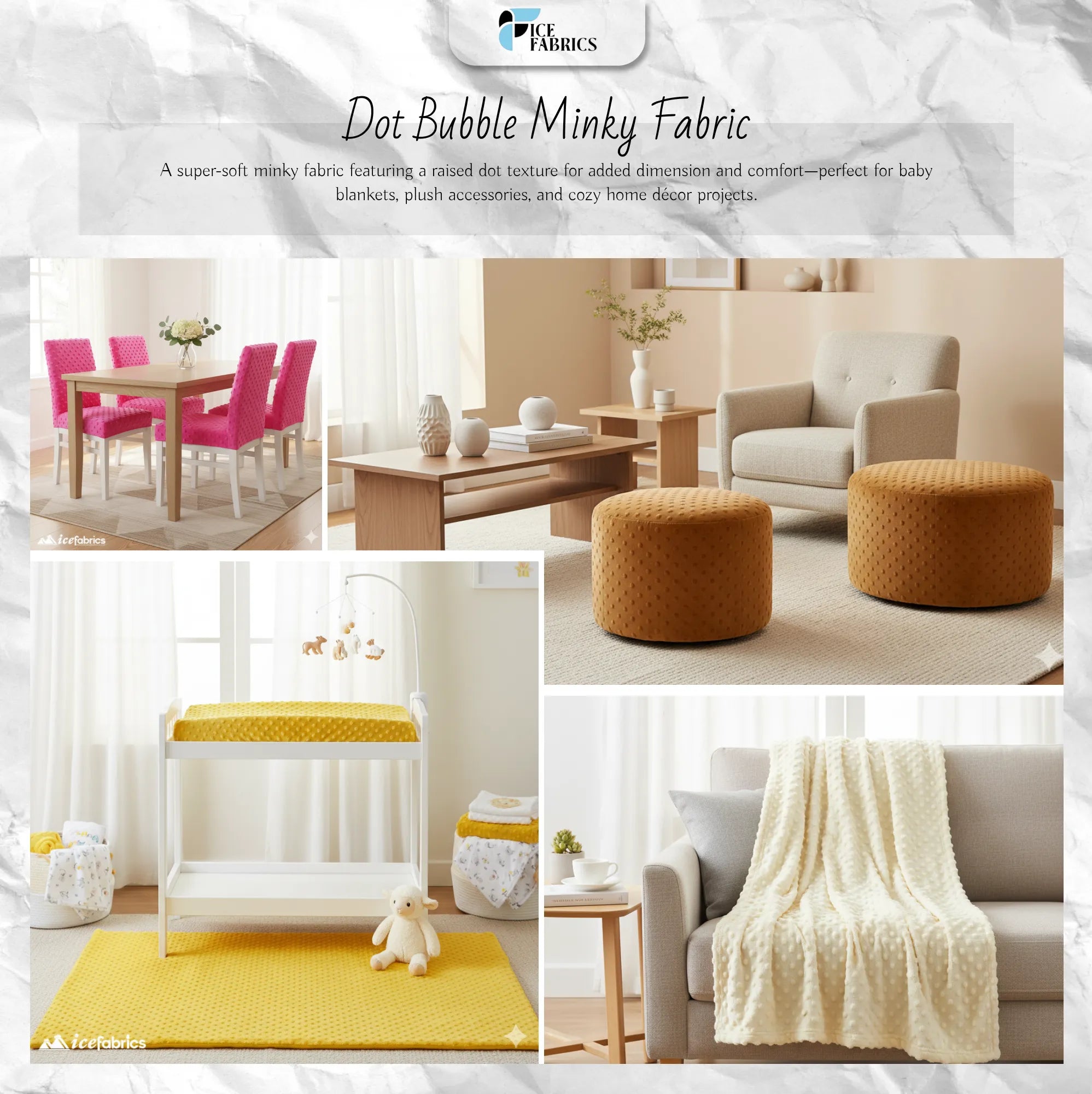 Dimple Polka Dot Minky Fabric / Ultra Soft /Minky ICE FABRICS By The Yard Usecase