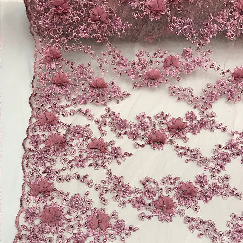 3D Embroidered French Beaded Mesh Lace FabricICE FABRICSICE FABRICSDusty Rose3D Embroidered French Beaded Mesh Lace Fabric ICE FABRICS |Dusty Rose