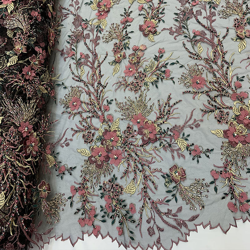 2020 Most Expensive Lace 3D Flowers/Floral Embroidery Beaded Mesh Lace Fabric With Beads And PearlsICEFABRICICE FABRICSBlack2020 Most Expensive Lace 3D Flowers/Floral Embroidery Beaded Mesh Lace Fabric With Beads And Pearls ICEFABRIC | Dusty Rose