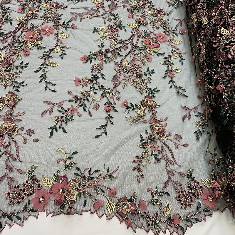 2020 Most Expensive Lace 3D Flowers/Floral Embroidery Beaded Mesh Lace Fabric With Beads And PearlsICEFABRICICE FABRICSBlack2020 Most Expensive Lace 3D Flowers/Floral Embroidery Beaded Mesh Lace Fabric With Beads And Pearls ICEFABRIC | Dusty Rose