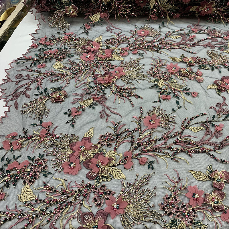 2020 Most Expensive Lace 3D Flowers/Floral Embroidery Beaded Mesh Lace Fabric With Beads And PearlsICEFABRICICE FABRICSBlack2020 Most Expensive Lace 3D Flowers/Floral Embroidery Beaded Mesh Lace Fabric With Beads And Pearls ICEFABRIC | Dusty Rose