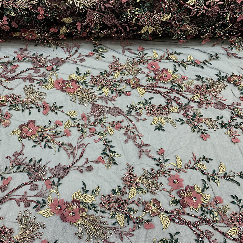 2020 Most Expensive Lace 3D Flowers/Floral Embroidery Beaded Mesh Lace Fabric With Beads And PearlsICEFABRICICE FABRICSBlack2020 Most Expensive Lace 3D Flowers/Floral Embroidery Beaded Mesh Lace Fabric With Beads And Pearls ICEFABRIC | Dusty Rose