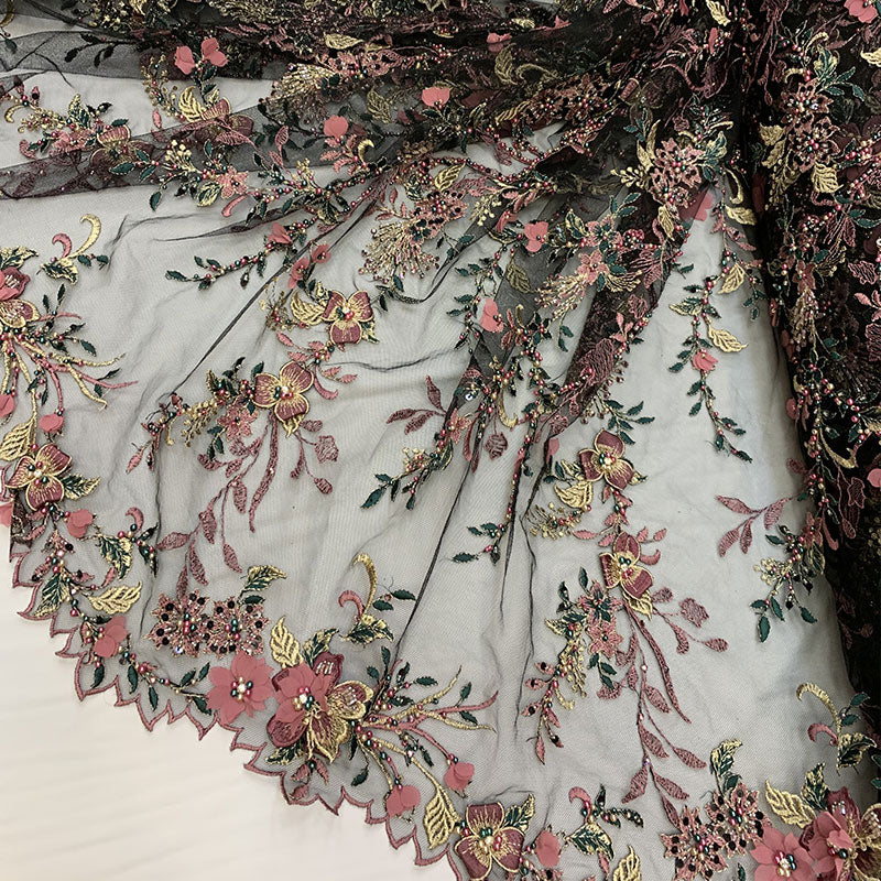 2020 Most Expensive Lace 3D Flowers/Floral Embroidery Beaded Mesh Lace Fabric With Beads And PearlsICEFABRICICE FABRICSDusty Rose2020 Most Expensive Lace 3D Flowers/Floral Embroidery Beaded Mesh Lace Fabric With Beads And Pearls ICEFABRIC | Dusty Rose