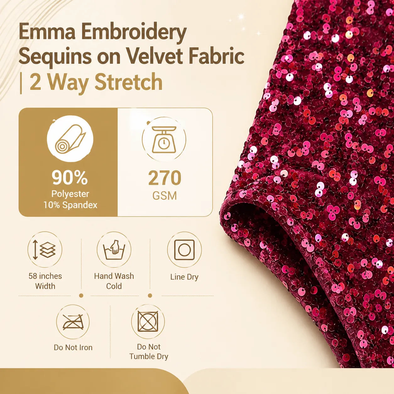 Emma Embroidery Sequins on Velvet Fabric | 2 Way Stretch
