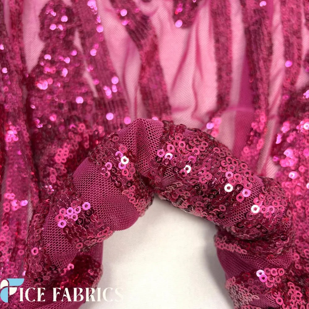 Fuchsia Feather Stretch Sequin Fabric By The Yard