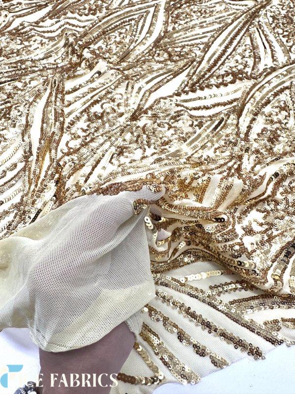 Gold Stretch Sequin Fabric On Mesh