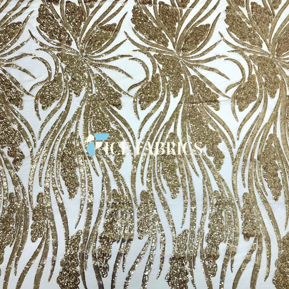 Gold Feather Stretch Sequin Fabric
