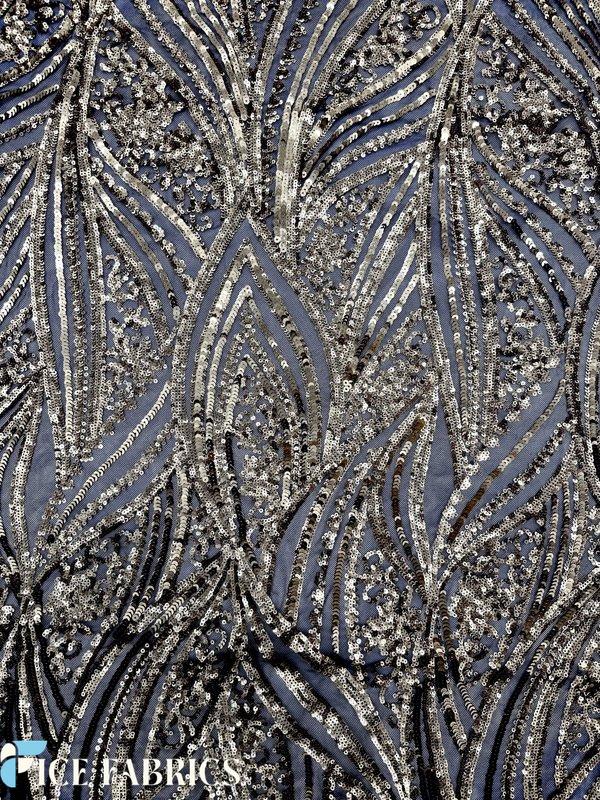 Damask Stretch Sequin Fabric On Mesh