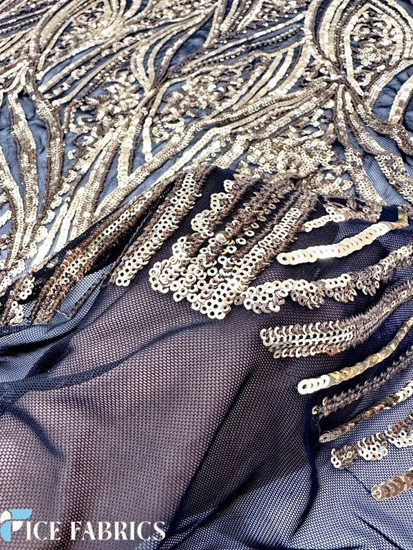 Gold on Black Stretch Sequin Fabric