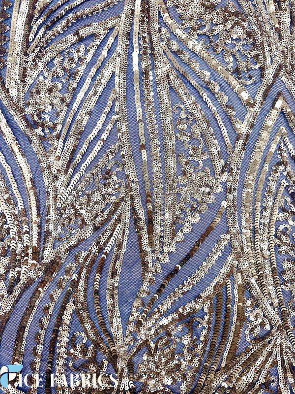 Gold Stretch Sequin Fabric On Mesh