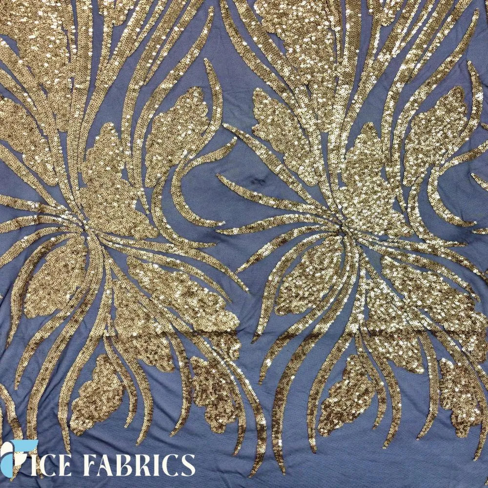 Gold On Black Stretch Sequin Fabric