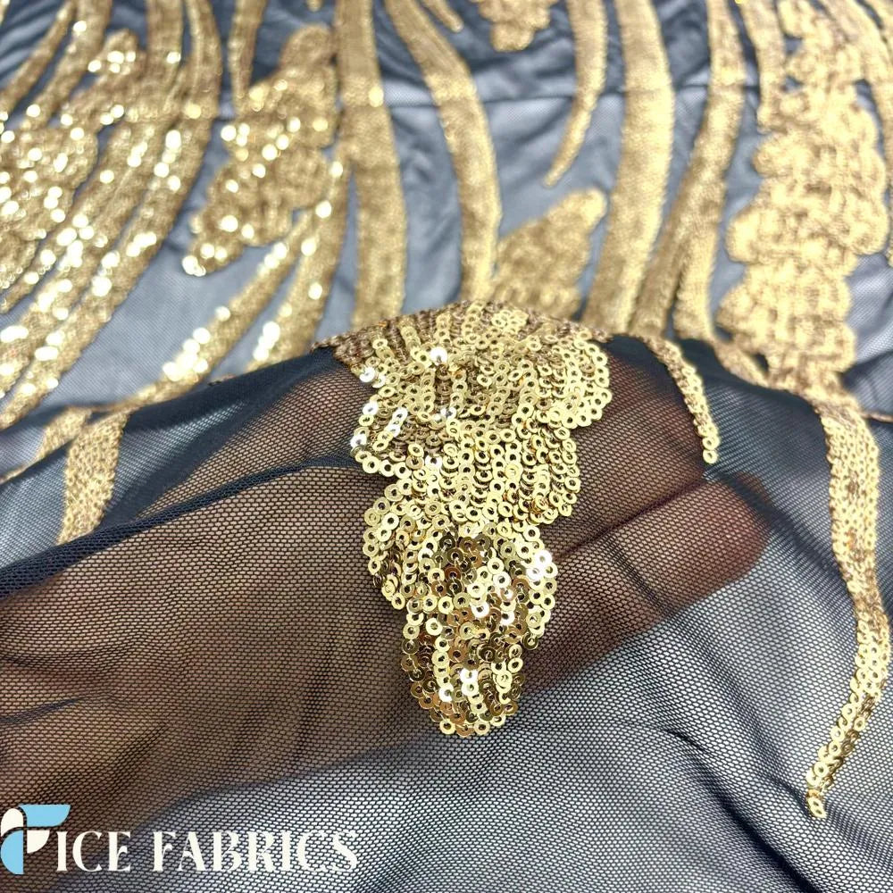 Gold On Black Sequin Fabric
