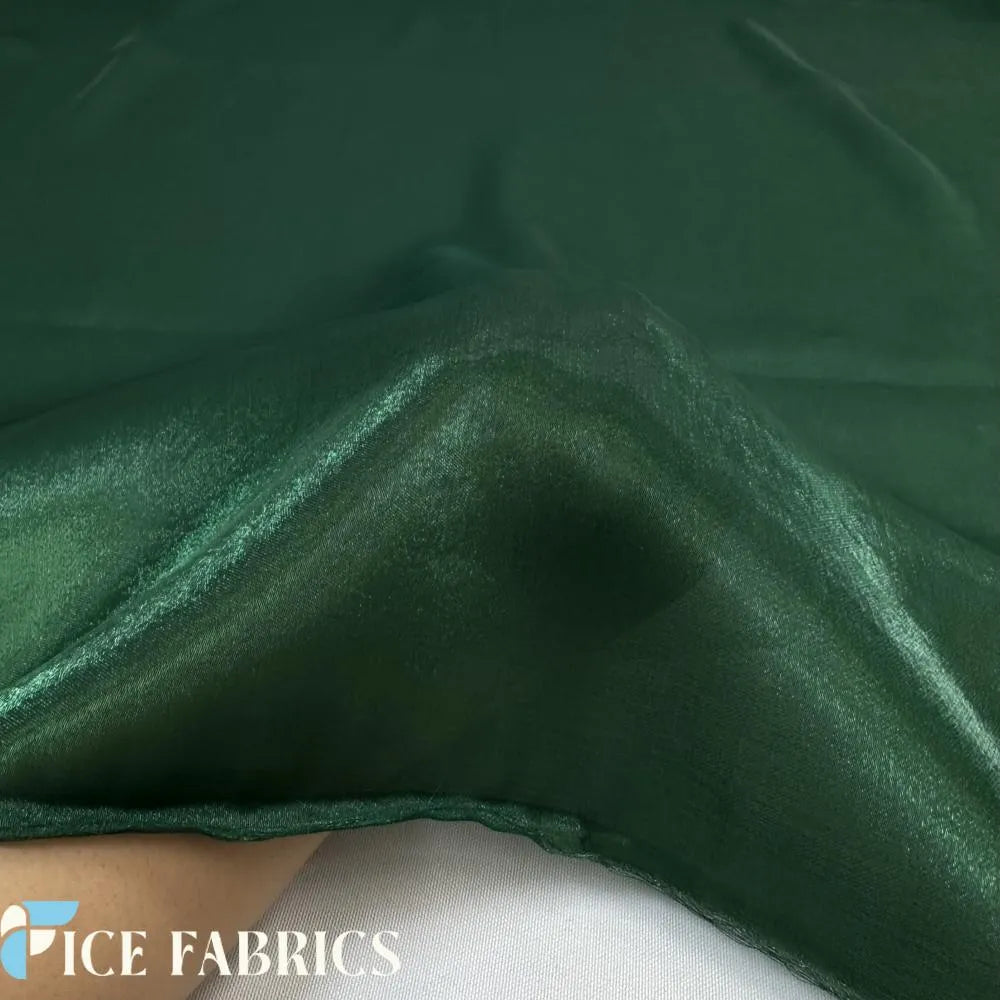 Hunter Green Crystal Reflective Liquid Chiffon Fabric By The Yard