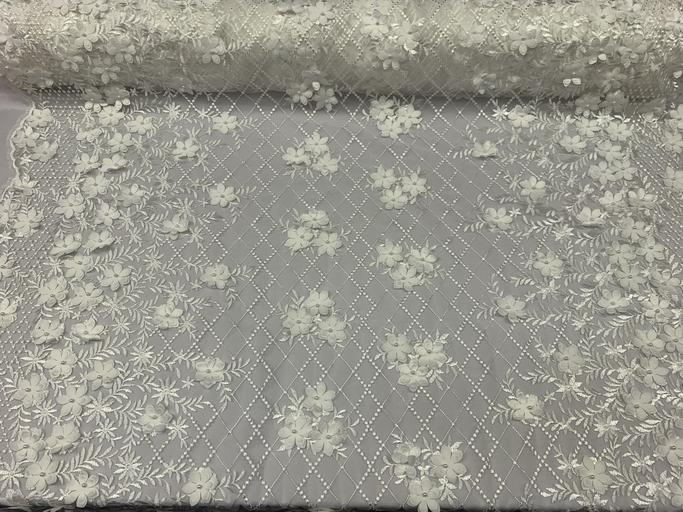 3D Floral Pearl Beaded Embroidery Lace Fabric | Mesh FabricICEFABRICICE FABRICSIvory3D Floral Pearl Beaded Embroidery Lace Fabric | Mesh Fabric ICEFABRIC |Ivory