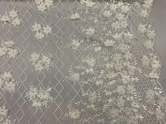 3D Floral Pearl Beaded Embroidery Lace Fabric | Mesh FabricICEFABRICICE FABRICSIvory3D Floral Pearl Beaded Embroidery Lace Fabric | Mesh Fabric ICEFABRIC |Ivory