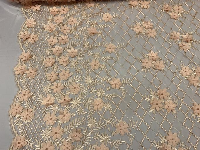 3D Floral Pearl Beaded Embroidery Lace Fabric | Mesh FabricICEFABRICICE FABRICSPeach3D Floral Pearl Beaded Embroidery Lace Fabric | Mesh Fabric ICEFABRIC |Peach