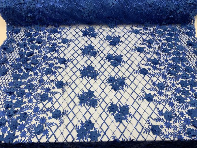 3D Floral Pearl Beaded Embroidery Lace Fabric | Mesh FabricICEFABRICICE FABRICSRoyal Blue3D Floral Pearl Beaded Embroidery Lace Fabric | Mesh Fabric ICEFABRIC |Royal Blue