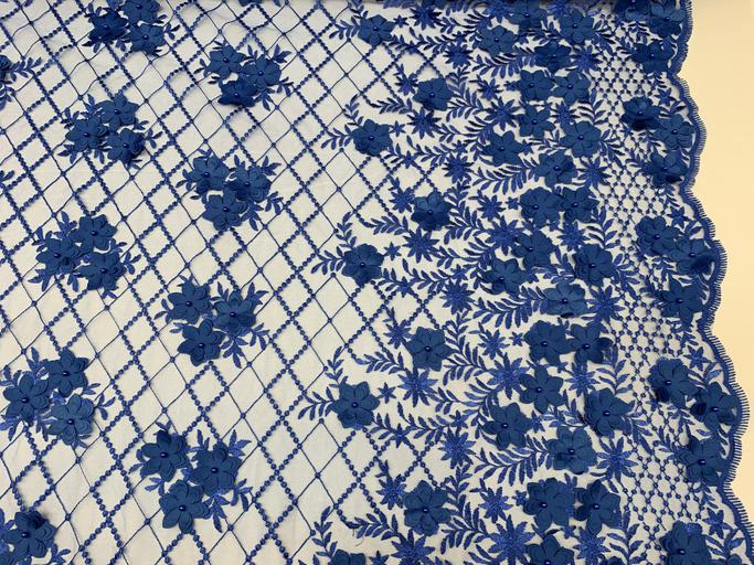 3D Floral Pearl Beaded Embroidery Lace Fabric | Mesh FabricICEFABRICICE FABRICSRoyal Blue3D Floral Pearl Beaded Embroidery Lace Fabric | Mesh Fabric ICEFABRIC |Royal Blue