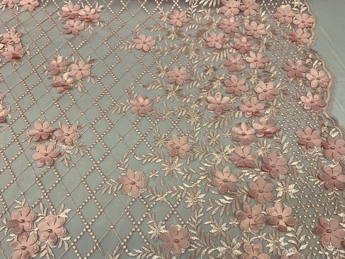 3D Floral Pearl Beaded Embroidery Lace Fabric | Mesh FabricICEFABRICICE FABRICSRoyal Blue3D Floral Pearl Beaded Embroidery Lace Fabric | Mesh Fabric ICEFABRIC |Pink