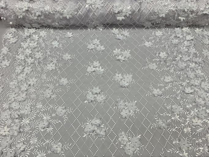 3D Floral Pearl Beaded Embroidery Lace Fabric | Mesh FabricICEFABRICICE FABRICSWhite3D Floral Pearl Beaded Embroidery Lace Fabric | Mesh Fabric ICEFABRIC |White