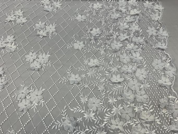 3D Floral Pearl Beaded Embroidery Lace Fabric | Mesh FabricICEFABRICICE FABRICSWhite3D Floral Pearl Beaded Embroidery Lace Fabric | Mesh Fabric ICEFABRIC |White