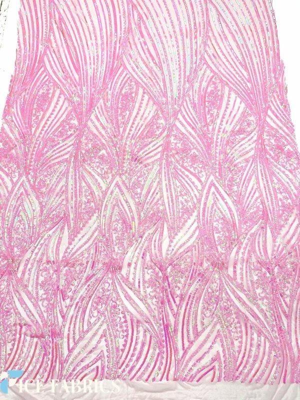 Iridescent Pink Stretch Sequin Fabric On Mesh