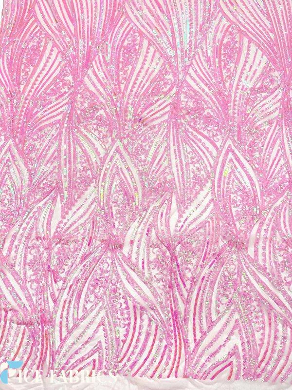 Iridescent Pink Damask Stretch Sequin Fabric