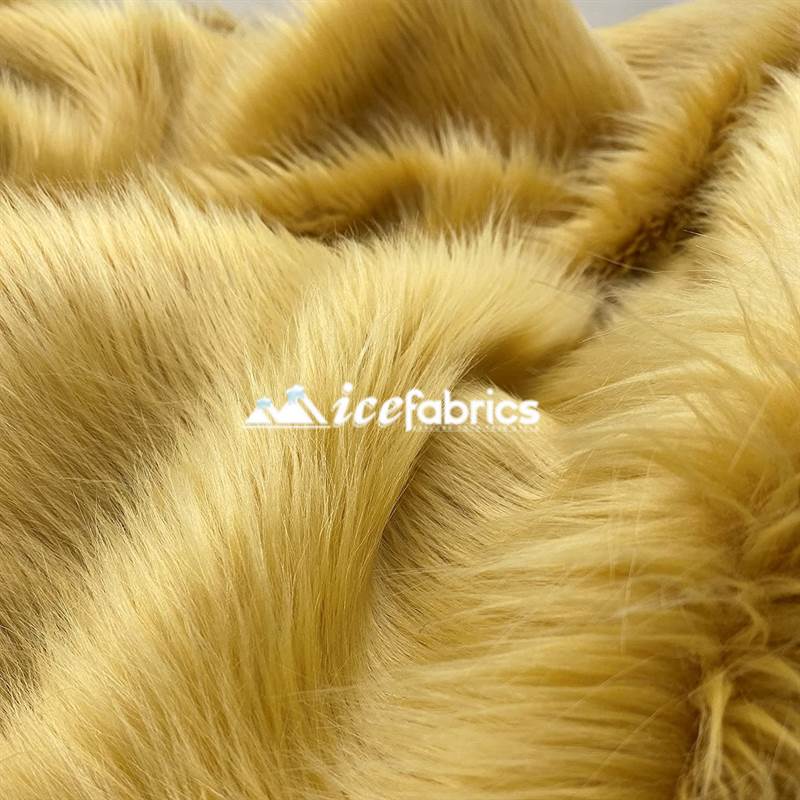 Latte Shaggy Mohair Long Pile Faux Fur Upholstery Fabric by he Yard