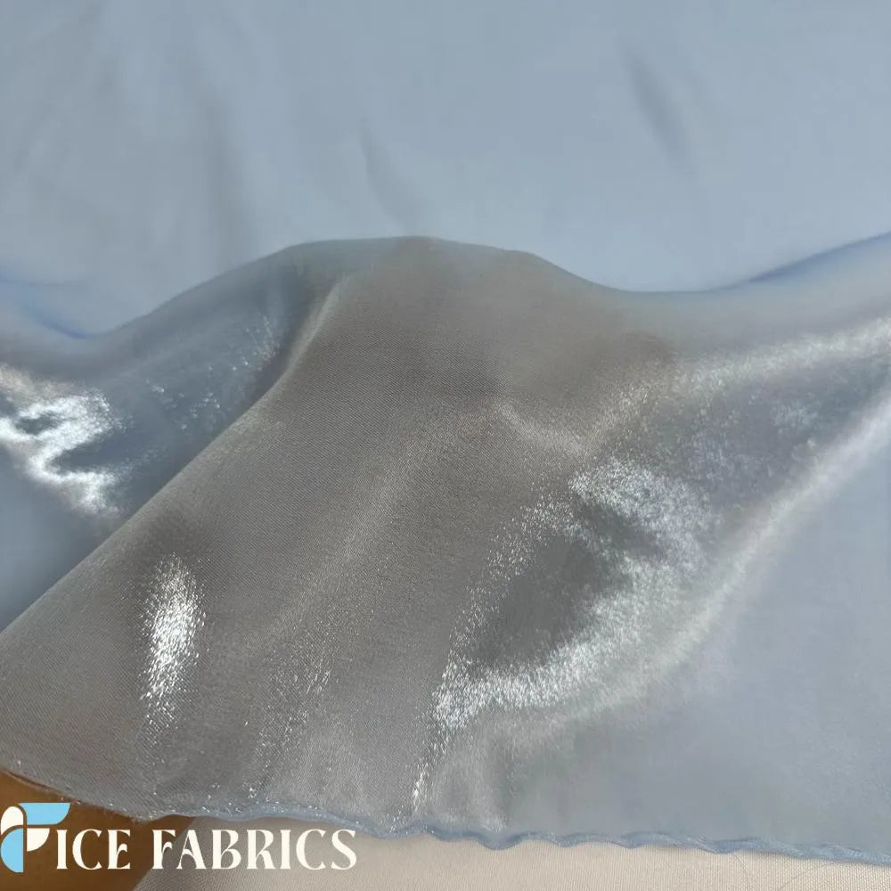 Light Blue Crystal Reflective Liquid Chiffon Fabric By The Yard