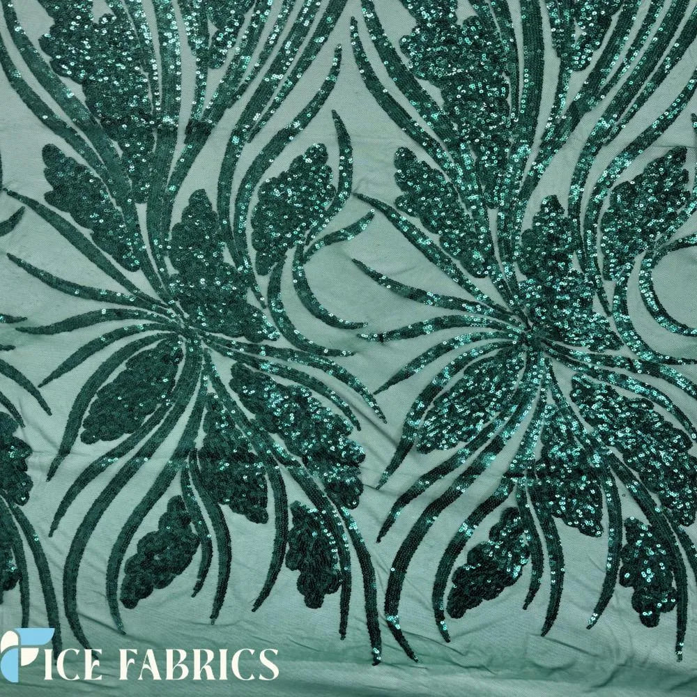 Light Green Feather Stretch Sequin Fabric Wholesale