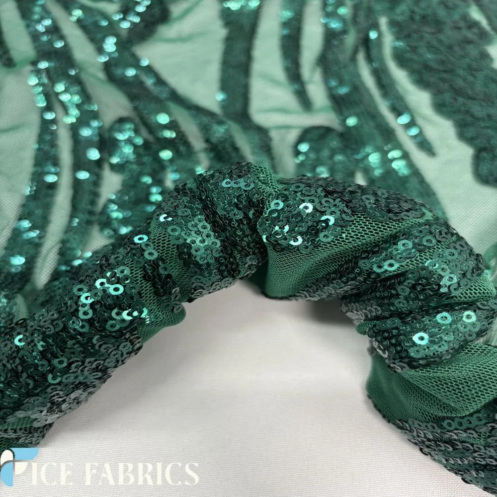 Light Green Feather Stretch Sequin Fabric By The Yard