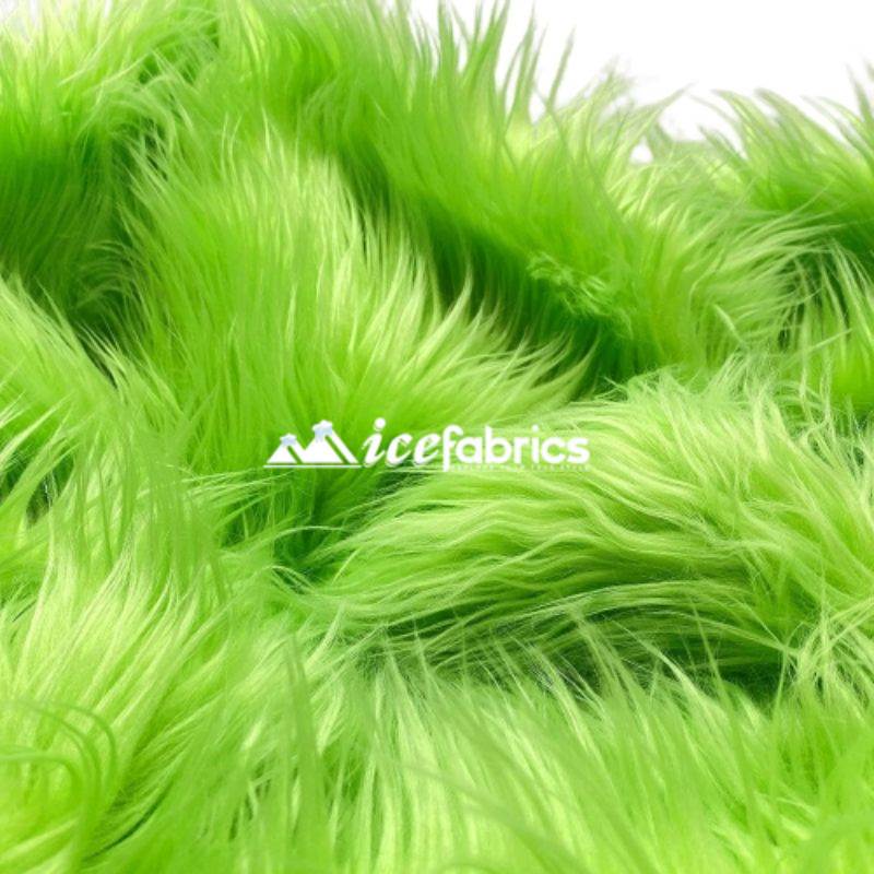 Lime Green Shaggy Mohair Long Pile Faux Fur Upholstery Fabric by the Yard