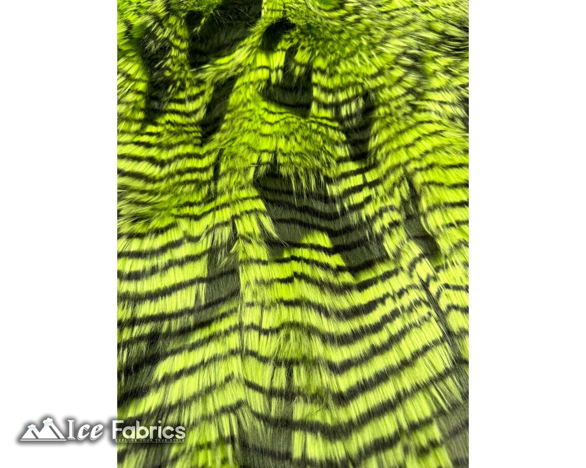 Lime Green Faux Fake Fur Feathered Bird Long Pile Fabric | Faux Fur Material
