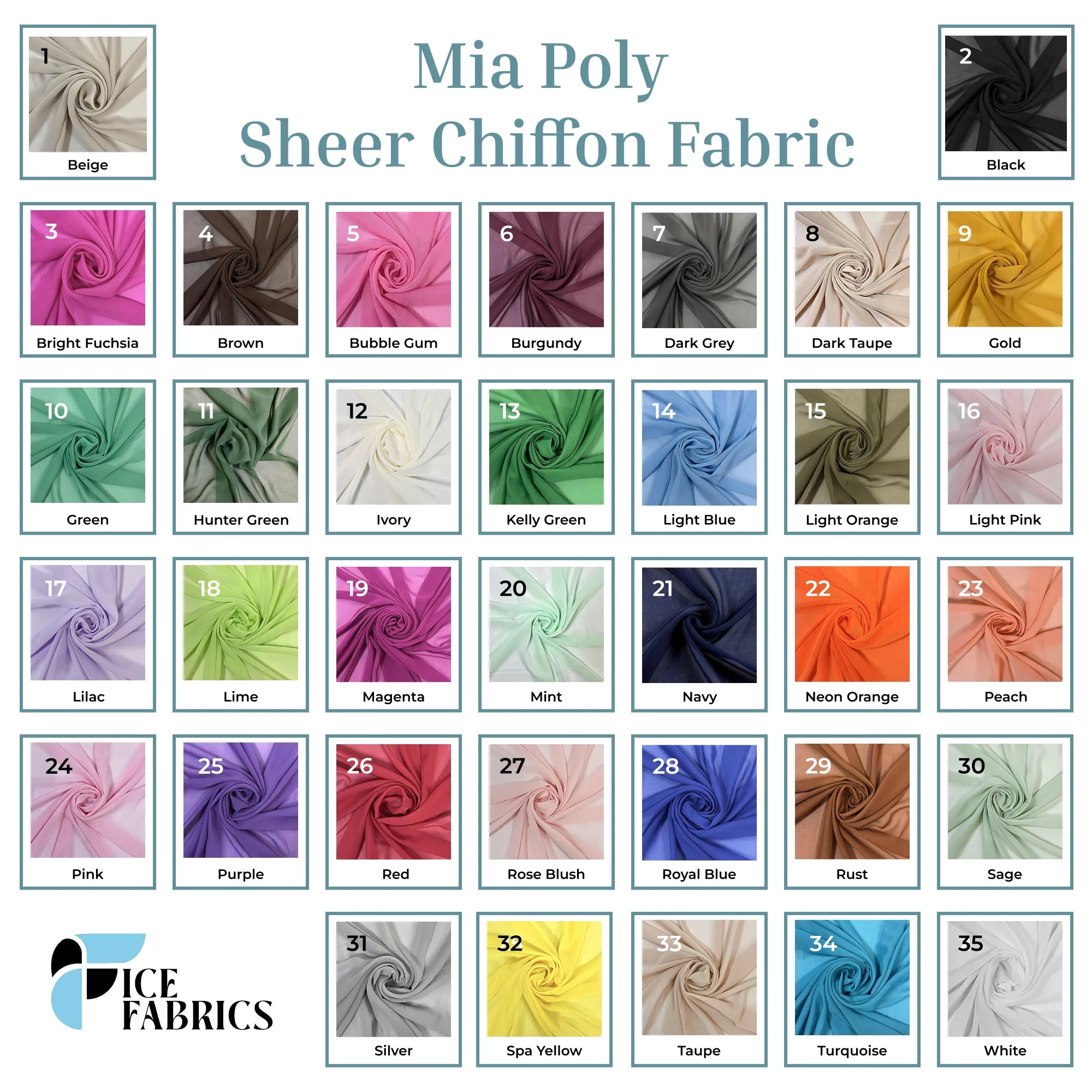 Mia Poly Chiffon Fabric / 60" Wide Soft Sheer Chiffon Fabric