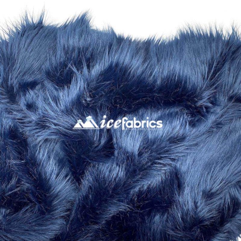 Navy Shaggy Mohair Long Pile Faux Fur Upholstery Fabric by the Yard