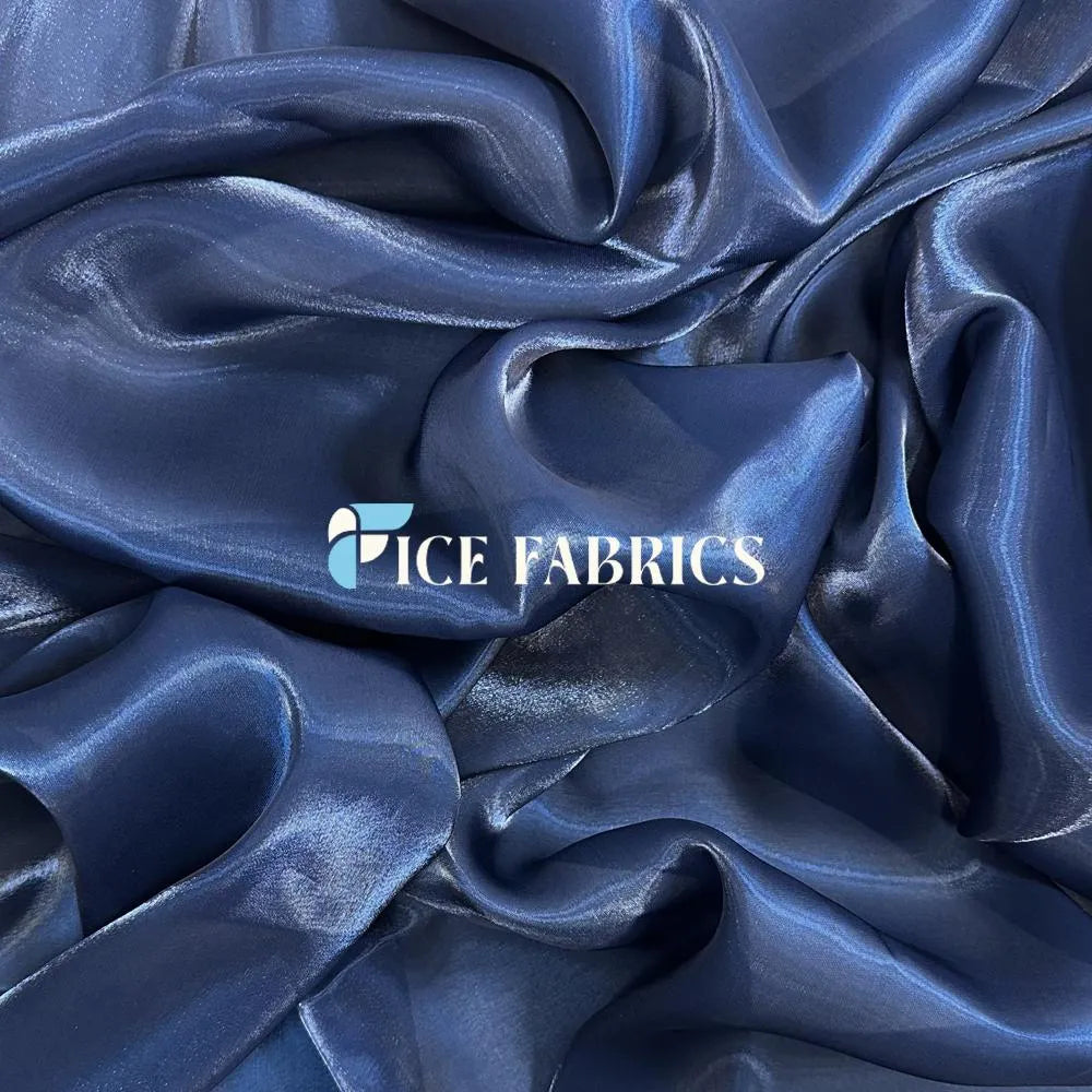 Navy Blue Crystal Reflective Liquid Chiffon Fabric