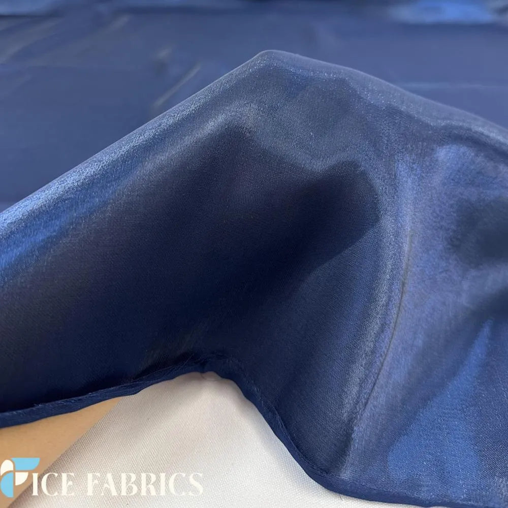 Navy Blue Crystal Reflective Liquid Chiffon Fabric By The Yard
