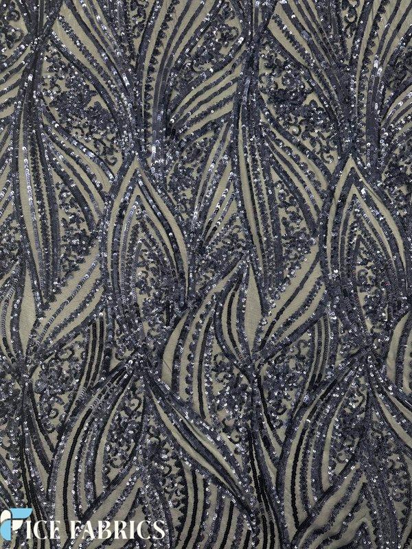 Damask Stretch Sequin Fabric On Mesh