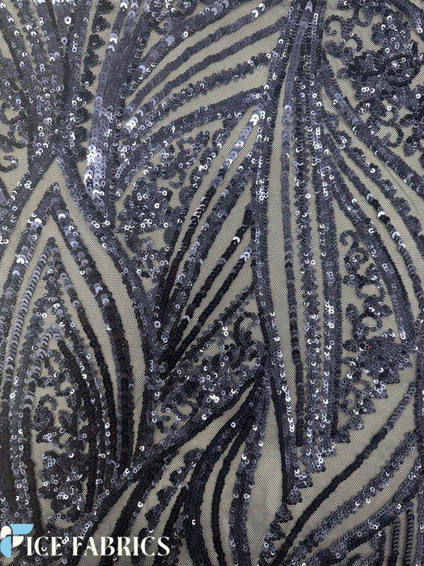 Navy Stretch Sequin Fabric On Mesh
